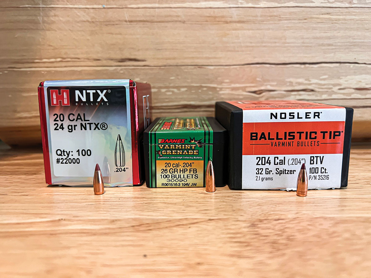 Bullets tested from Left to right: Hornady NTX 24 Grain, Barnes Varmint Grenade 26 Grain HP BT and Nosler Ballistic Tip 32 Grain.